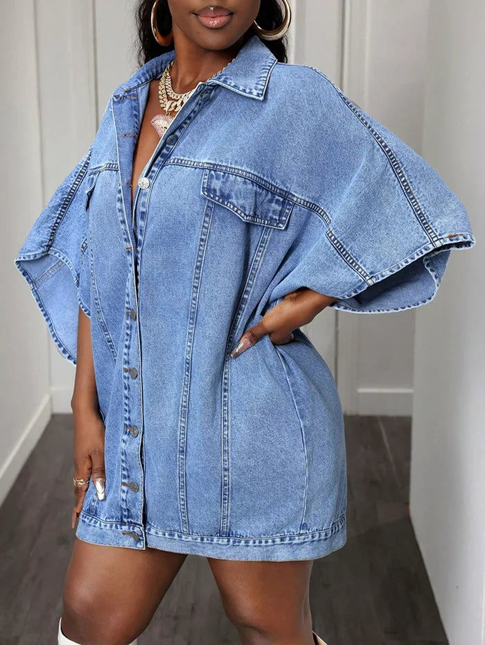 Oversized Batwing Sleeve Denim Top