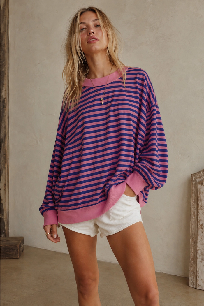 Oversized Stripe Mock Neck Pullover