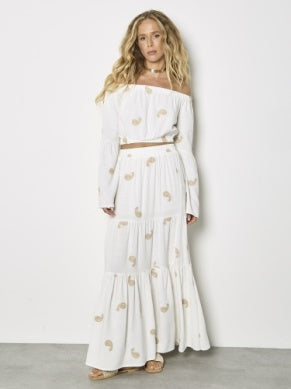 Paisley Linen Tier Skirt - Greige Goods
