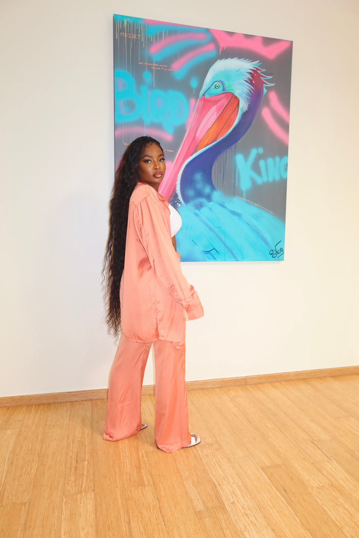 Peach satin pant set