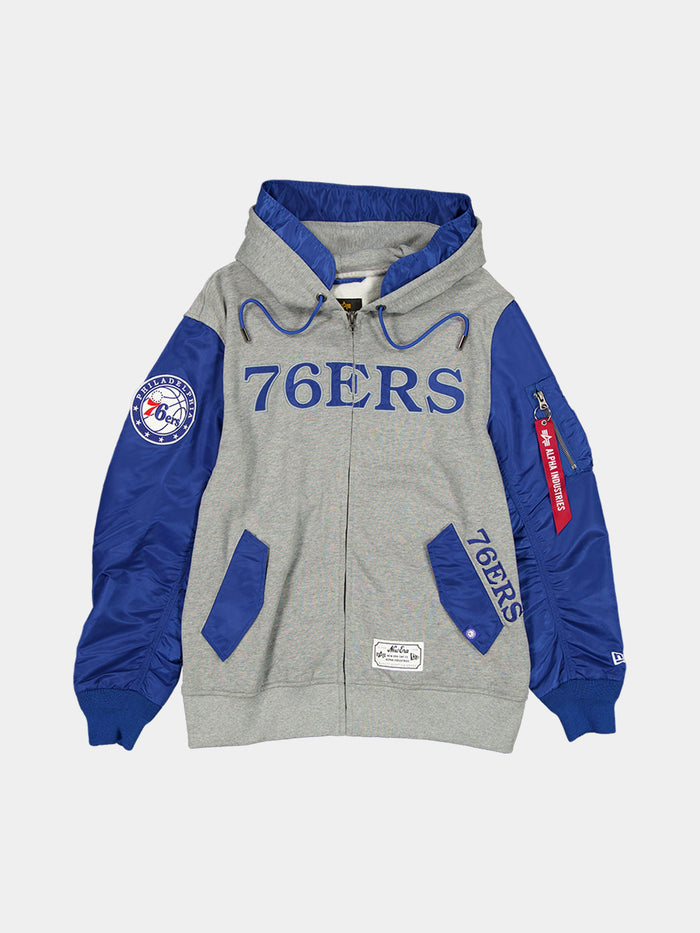 PHILADELPHIA 76ERS X ALPHA X NEW ERA MA-1 ZIP UP HOODIE OUTERWEAR Alpha Industries BLUE S
