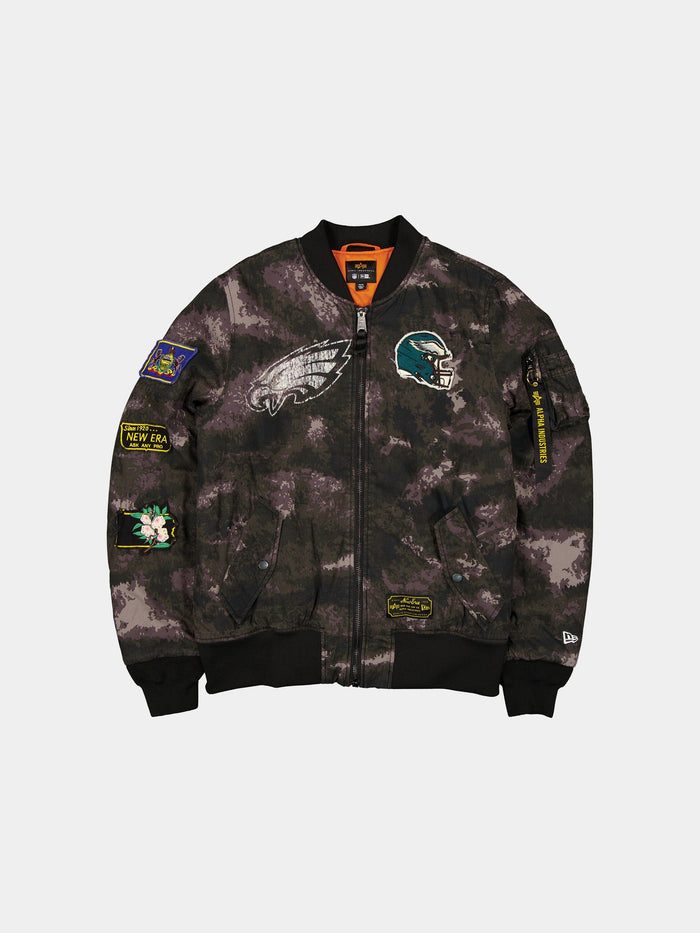 PHILADELPHIA EAGLES X ALPHA X NEW ERA MA-1 BOMBER JACKET (BLACK CAMO) OUTERWEAR Alpha Industries BLACK S