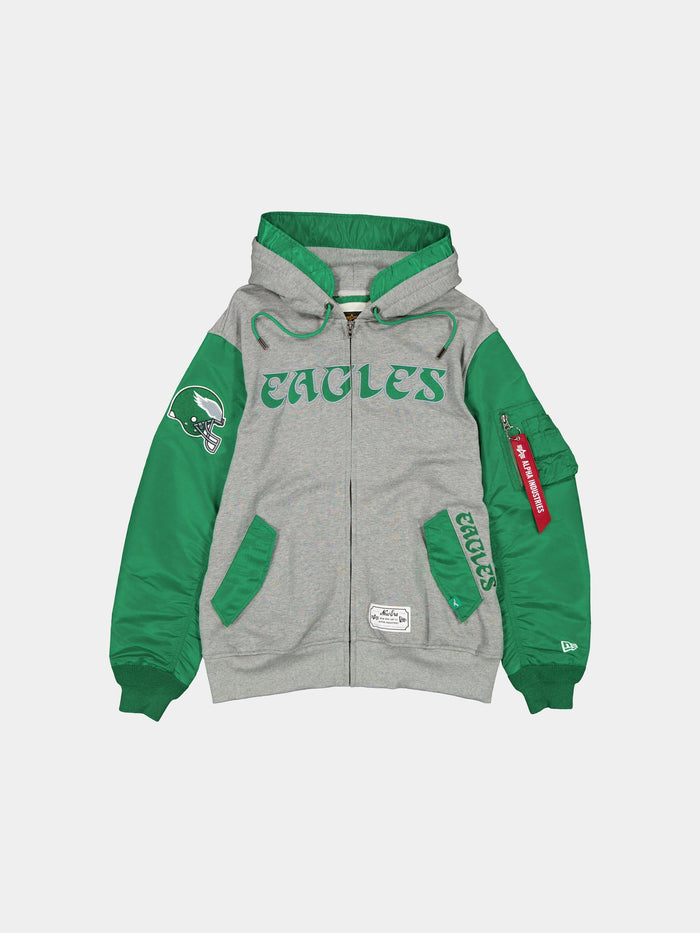 PHILADELPHIA EAGLES X ALPHA X NEW ERA MA-1 ZIP UP HOODIE OUTERWEAR Alpha Industries KELLY GREEN S
