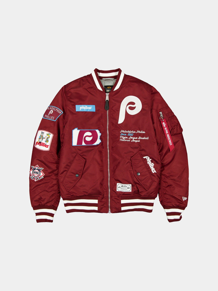 PHILADELPHIA PHILLIES X ALPHA X NEW ERA MA-1 BOMBER JACKET OUTERWEAR Alpha Industries DARK RED/WHITE S