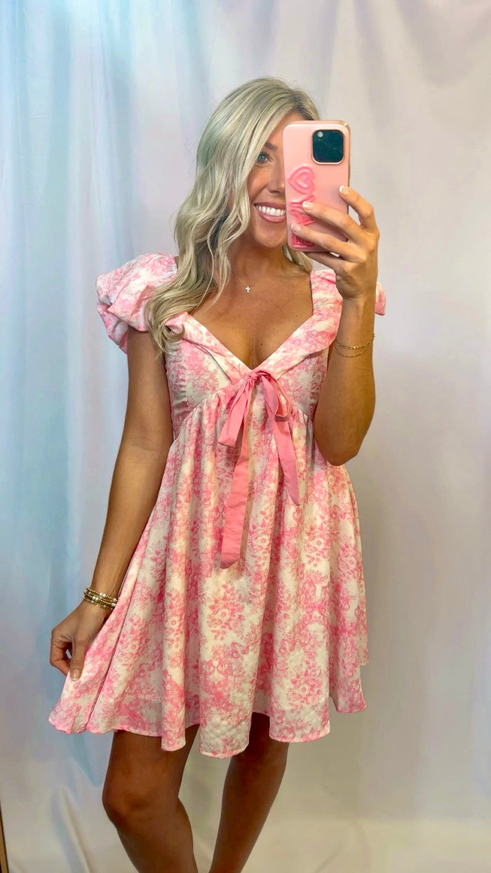 PINK TOILE MINI DRESS