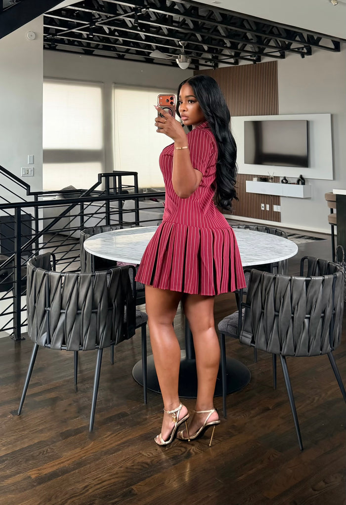 Pinstripe pleated dress