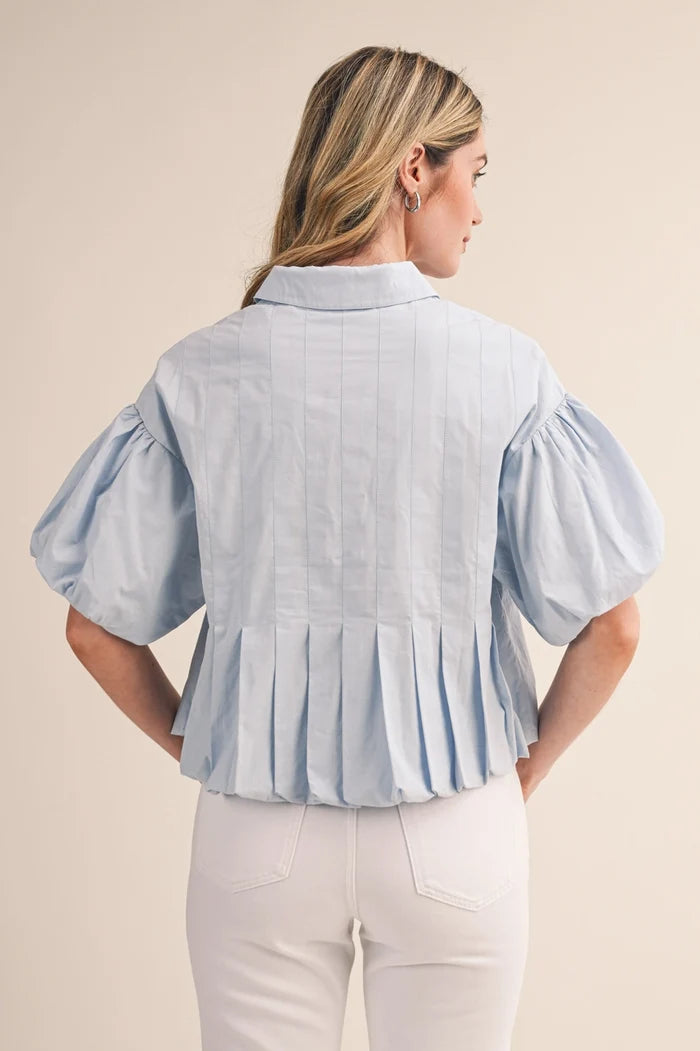 Pleated Bubble Hem Button Down - Greige Goods