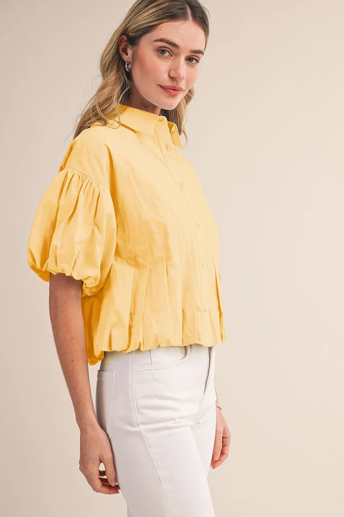 Pleated Bubble Hem Button Down - Greige Goods