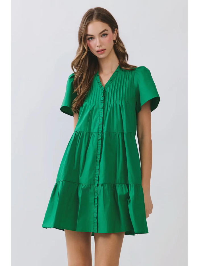 Pleated Detail Ruffle Mini Dress