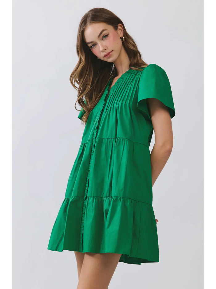 Pleated Detail Ruffle Mini Dress