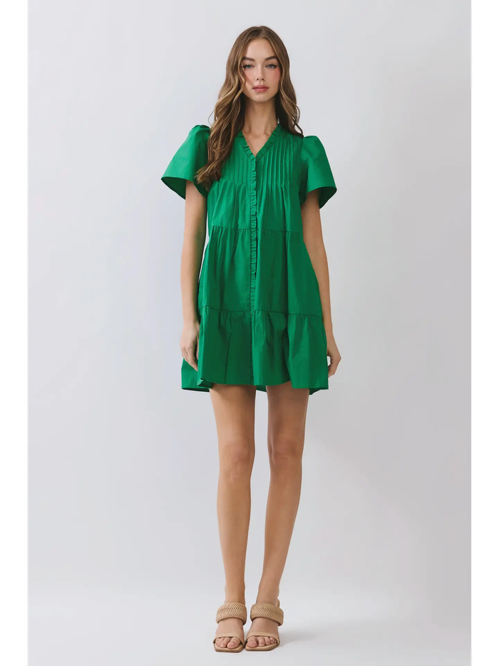 Pleated Detail Ruffle Mini Dress