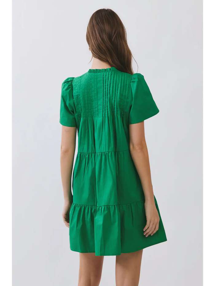 Pleated Detail Ruffle Mini Dress