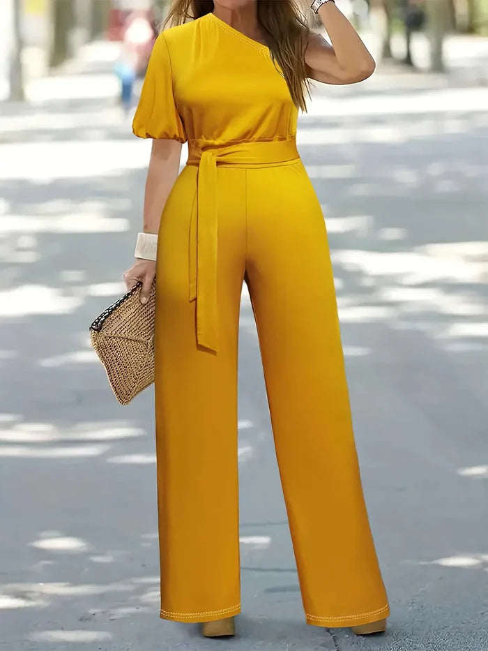 Plus Size Single Shoulder Tie-Waist Jumpsuit