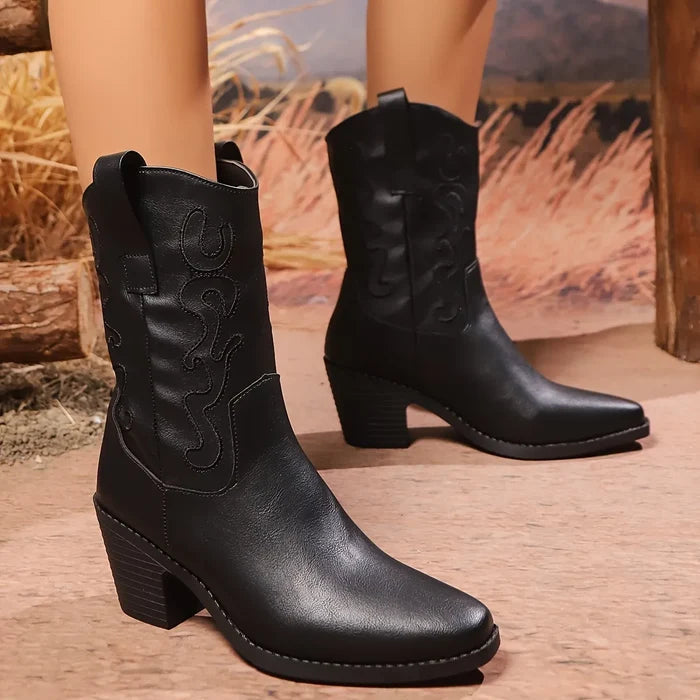 Point Toe Block Heels Boots