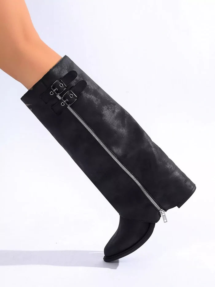 Point Toe Block Heels Boots