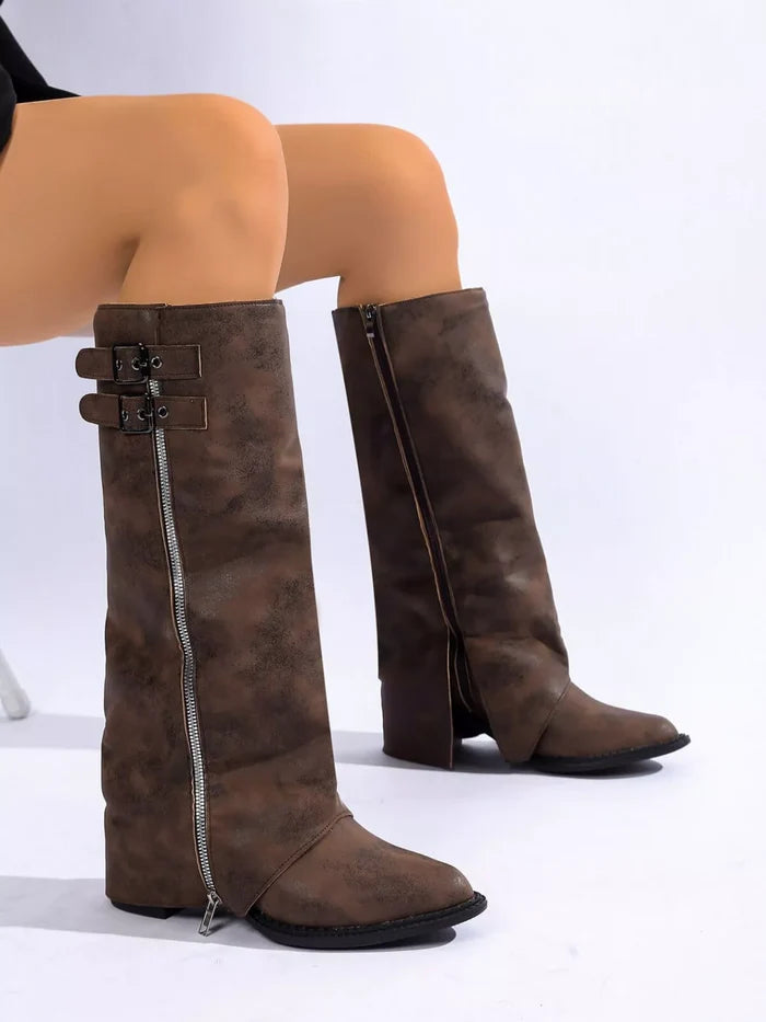 Point Toe Block Heels Boots