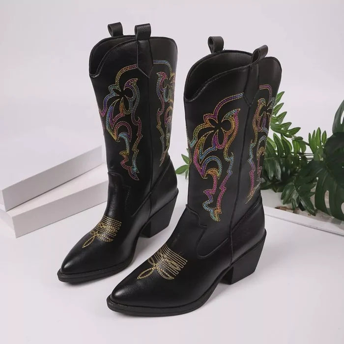 Point Toe Block Heels Boots