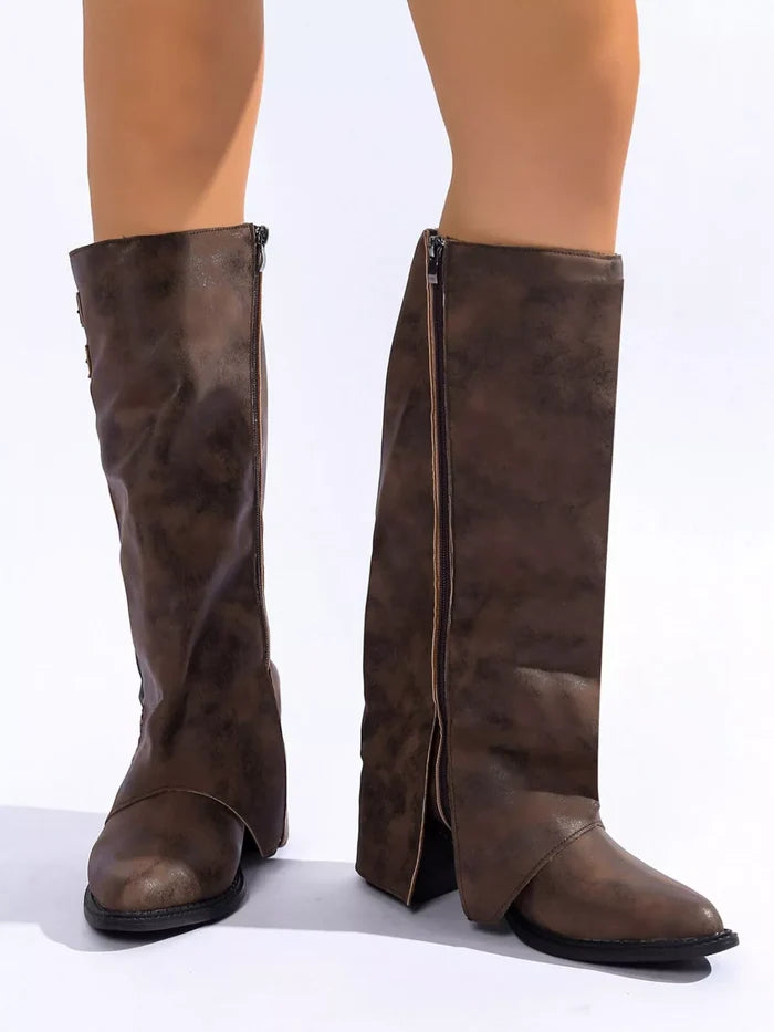 Point Toe Block Heels Boots