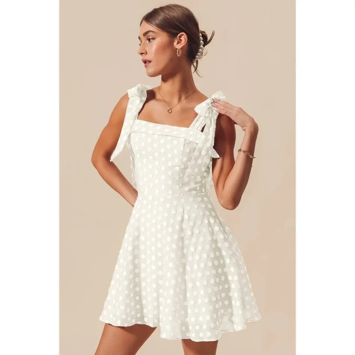 Polka Dot Dress W/Tie Strap - Greige Goods