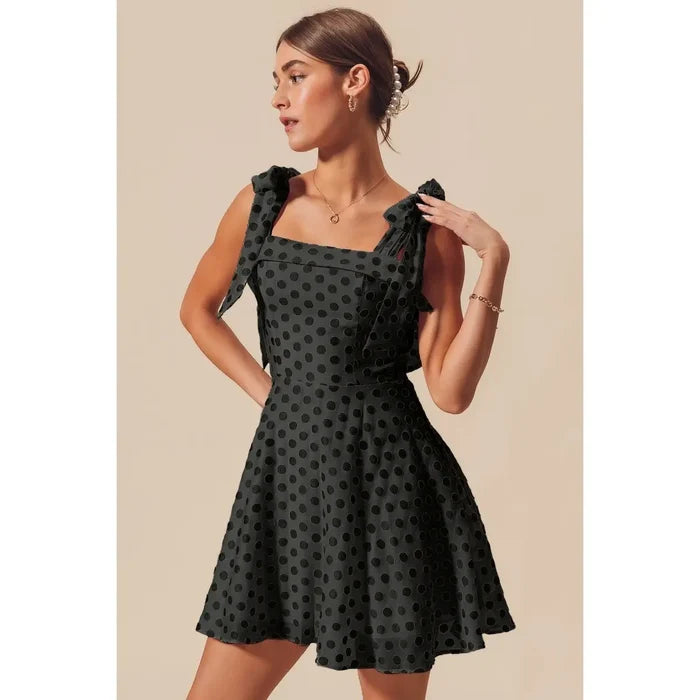 Polka Dot Dress W/Tie Strap - Greige Goods