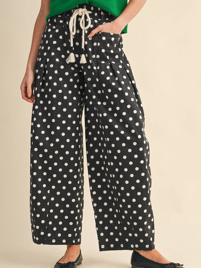 Polka Dot Pleated Barrel Pants