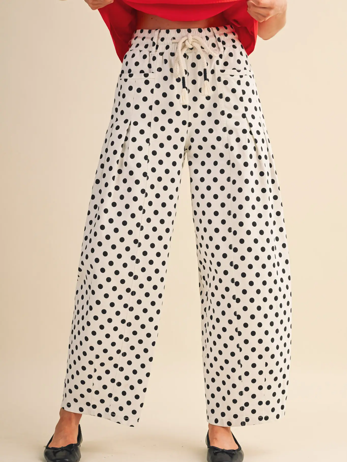 Polka Dot Pleated Barrel Pants