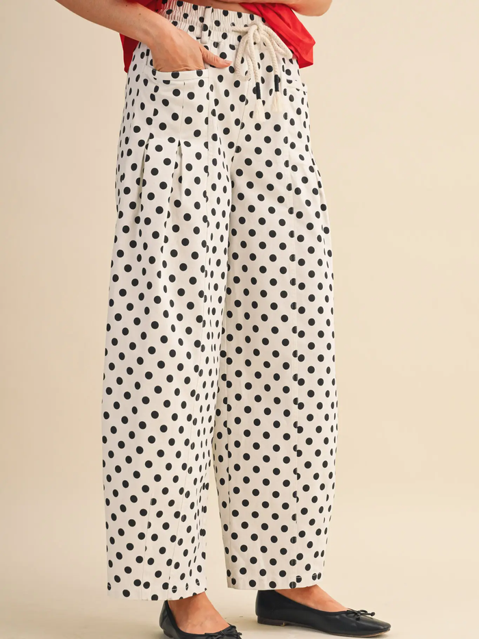 Polka Dot Pleated Barrel Pants