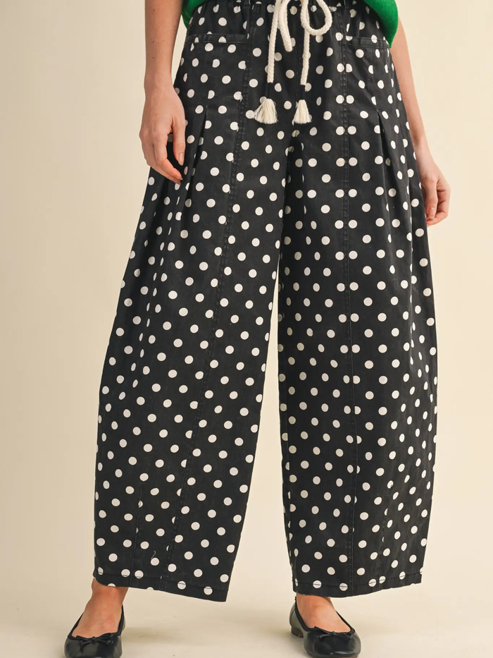 Polka Dot Pleated Barrel Pants