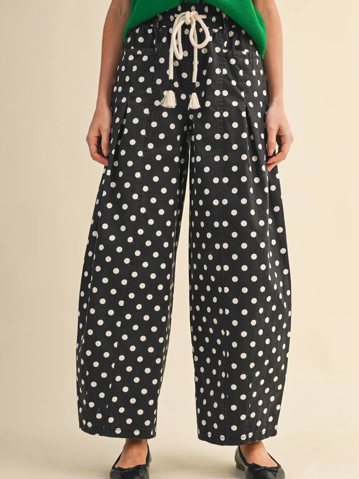 Polka Dot Pleated Barrel Pants