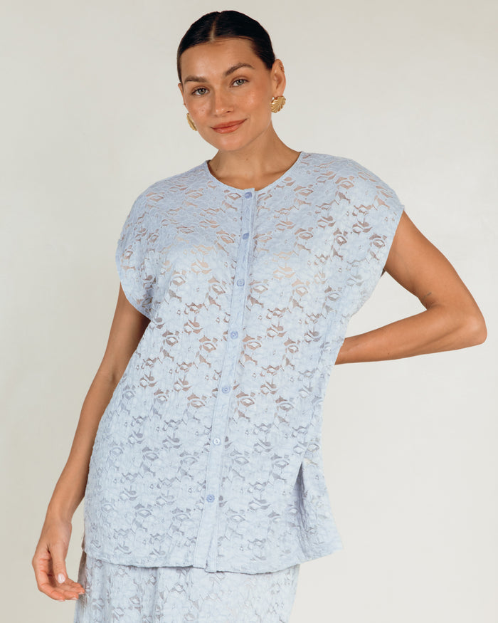 Poppy Lace Top in Blue - Oversized Lace Top - The Lullaby Club