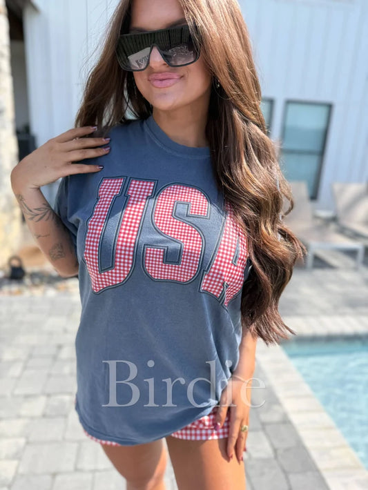 PREORDER USA RED GINGHAM TEE