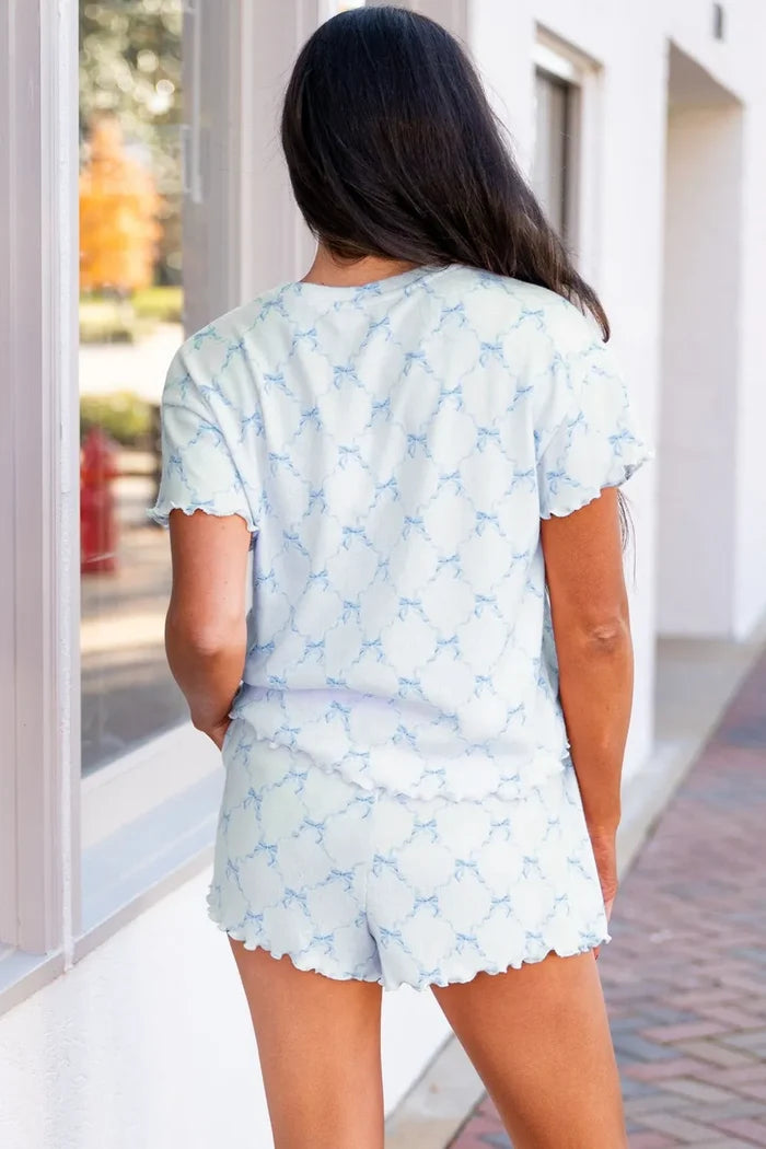 Printed Round Neck Top and Shorts Two-Piece Lounge Set