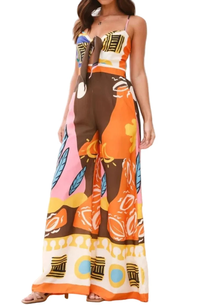 Printed Sweetheart Neck Jumpsuit