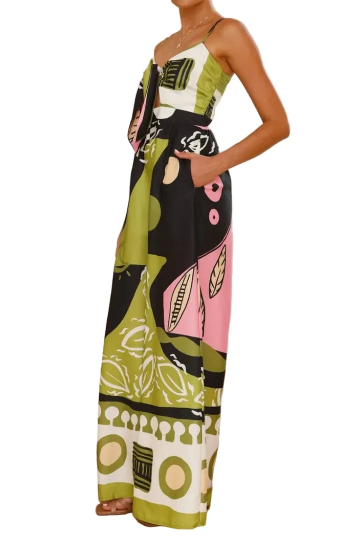 Printed Sweetheart Neck Jumpsuit