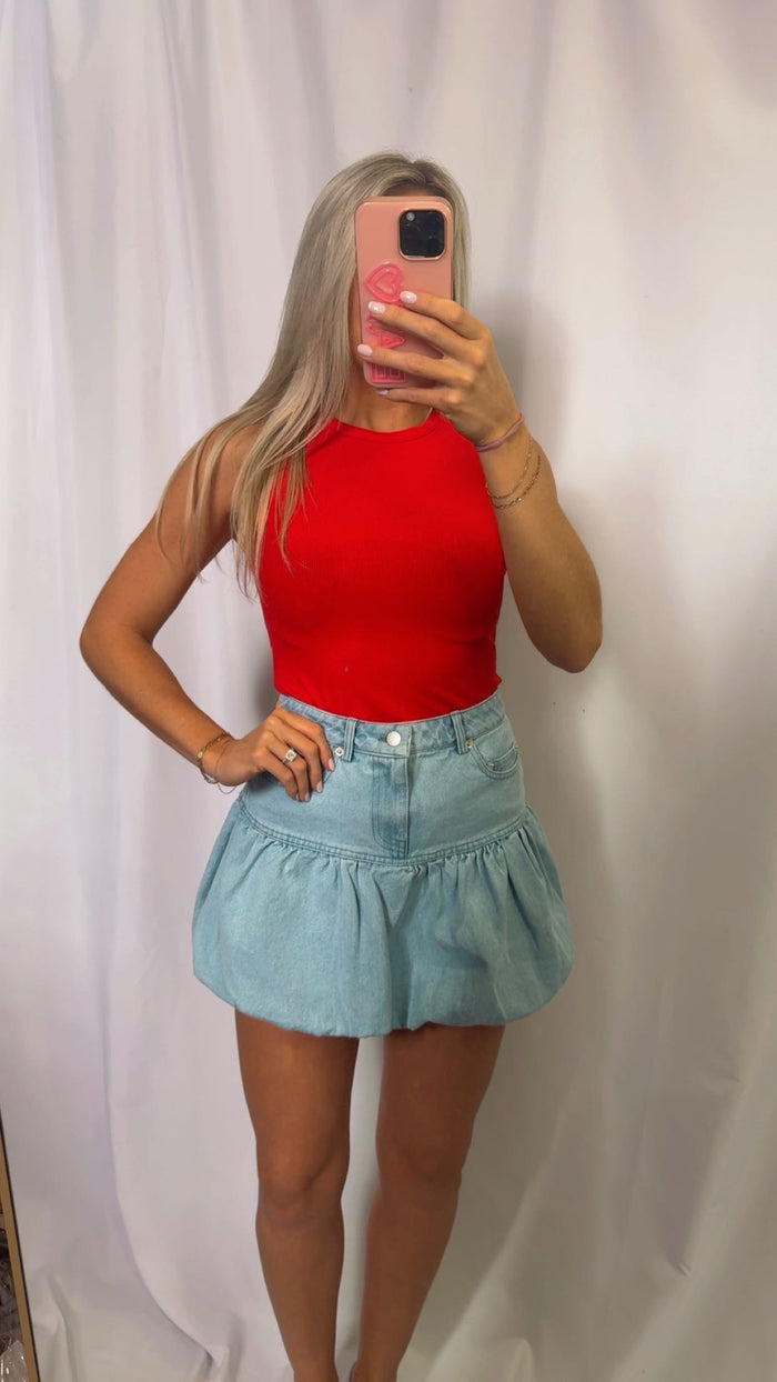 PUFF HEM DENIM SKIRT