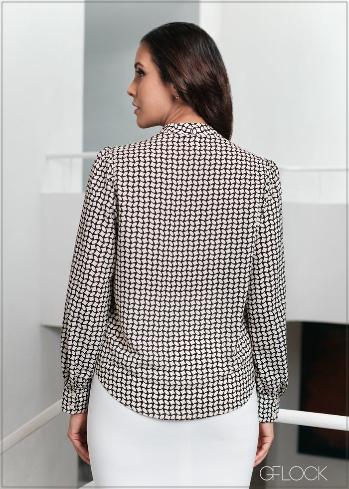 Puff Sleeve Blouse With Front Tie - 02 - 061123