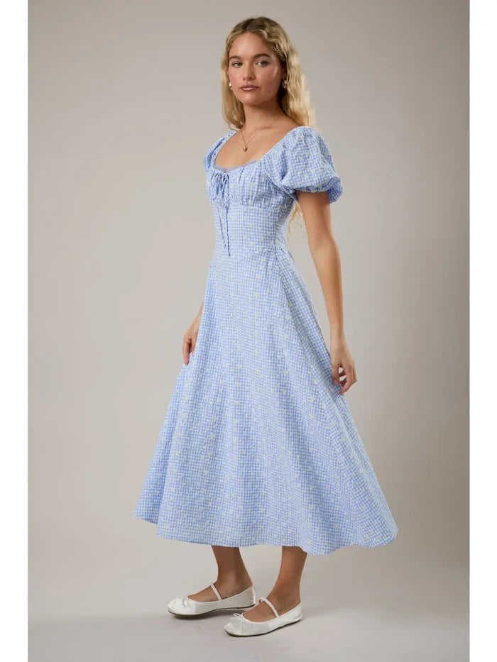Puff Sleeve Gingham Dress - Greige Goods