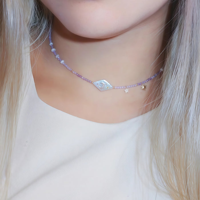 Purple Women's Beaded Zircon Necklace