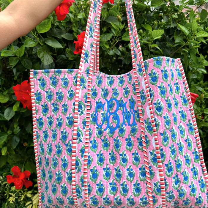 Quilted Block-Print Tote Bag
