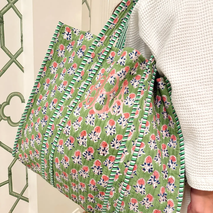 Quilted Block-Print Tote Bag