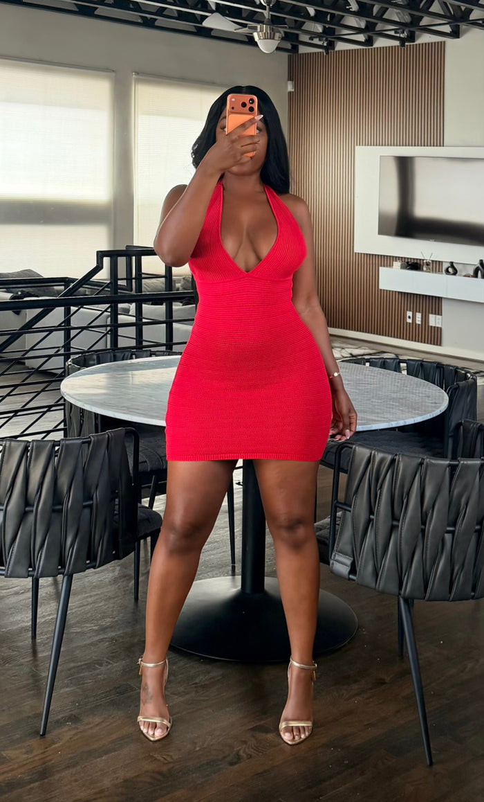 Red Knit halter dress