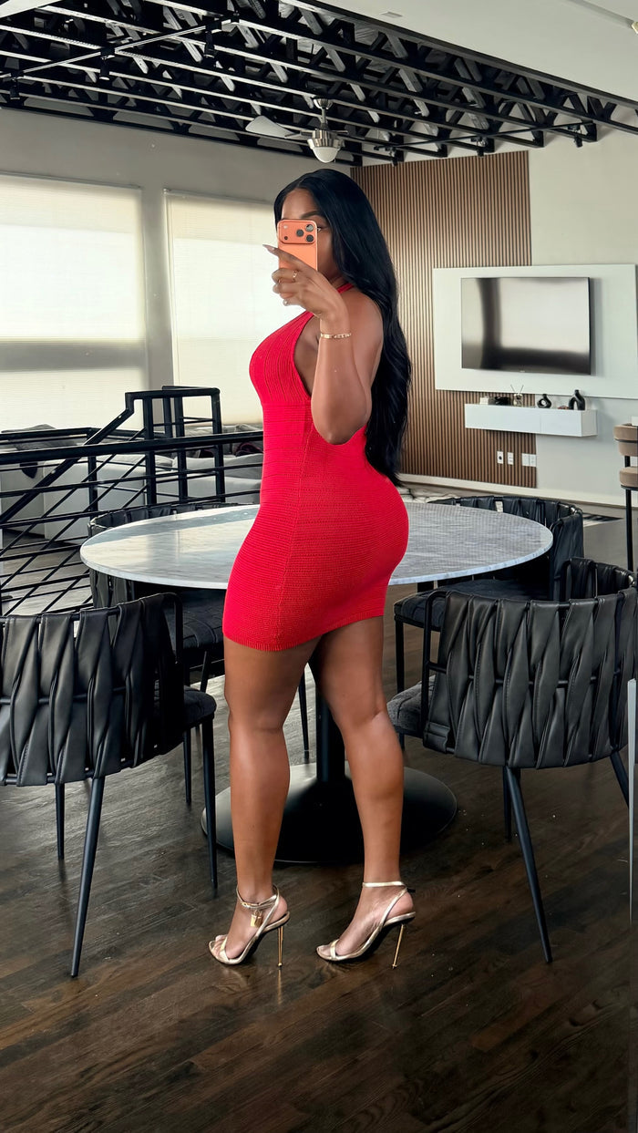 Red Knit halter dress
