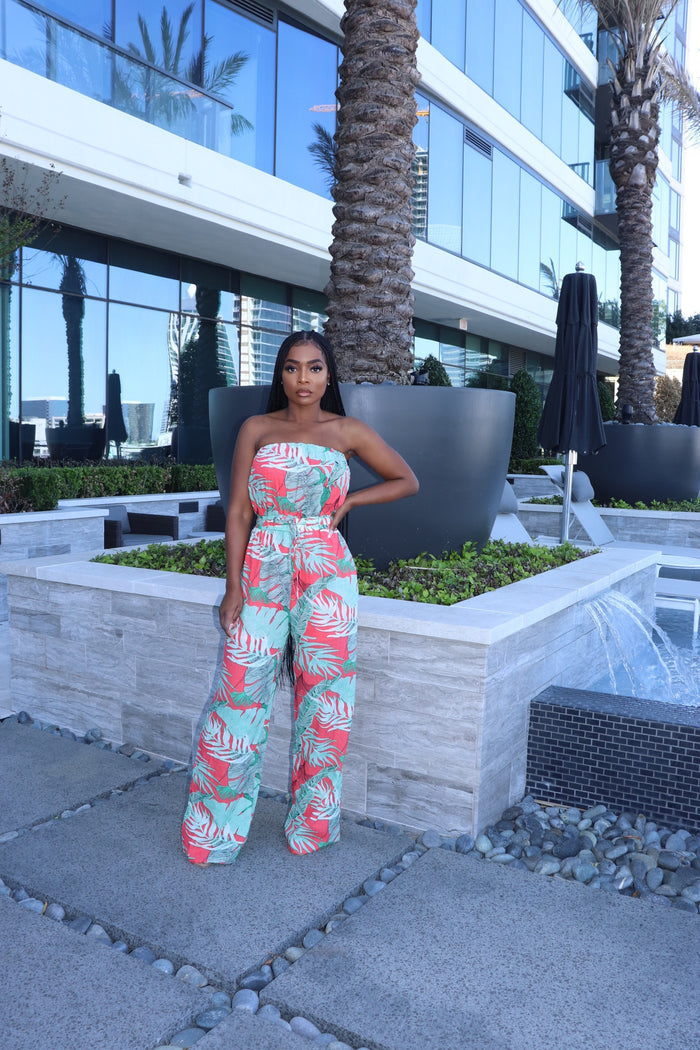 Red palms jumpsuit