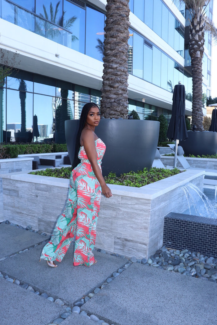 Red palms jumpsuit