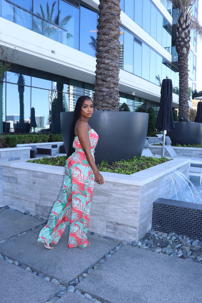 Red palms jumpsuit