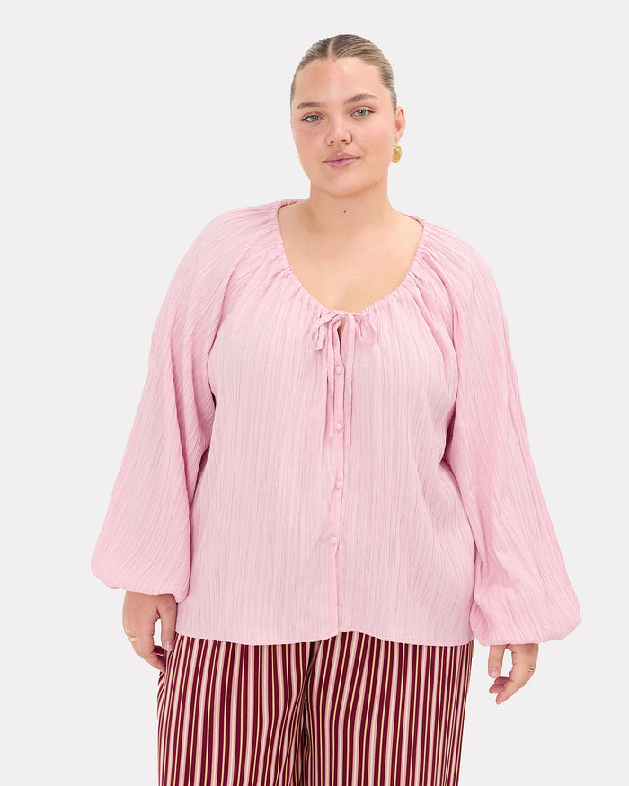 Renee Top in Pink Crepe | Adjustable Neckline | The Lullaby Club