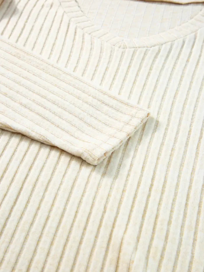 Ribbed Knit V-Neck Top and Pants Lounge Set
