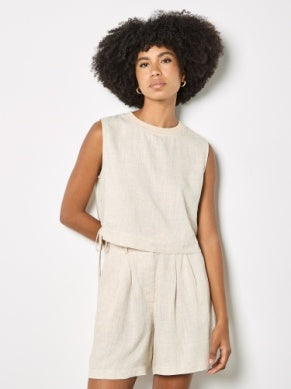 Ribbed Neck Side Tie Top - Greige Goods