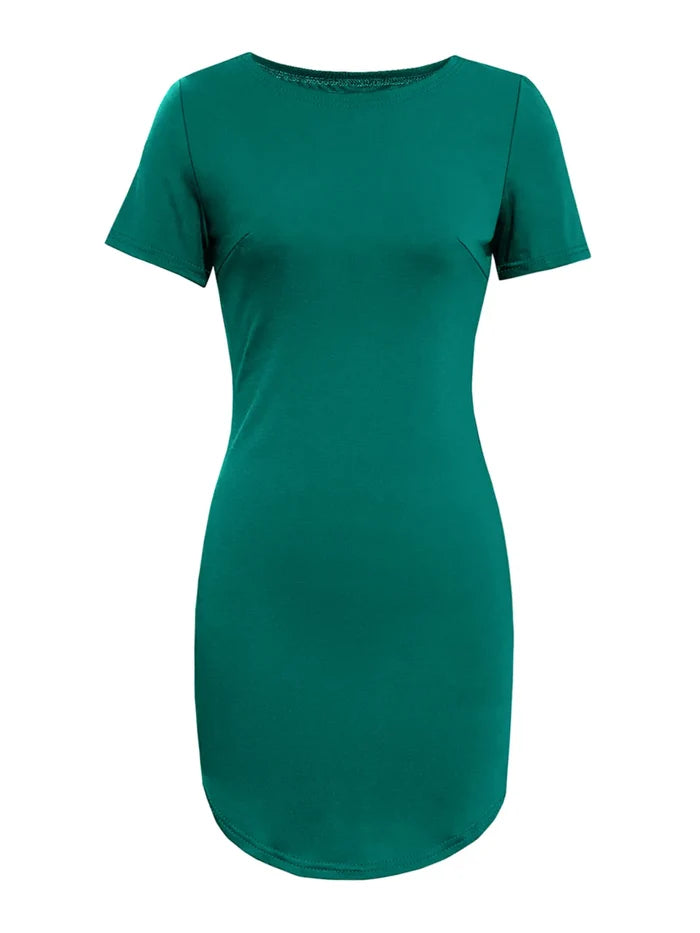 Round Neck Short Sleeve Mini Tee Dress