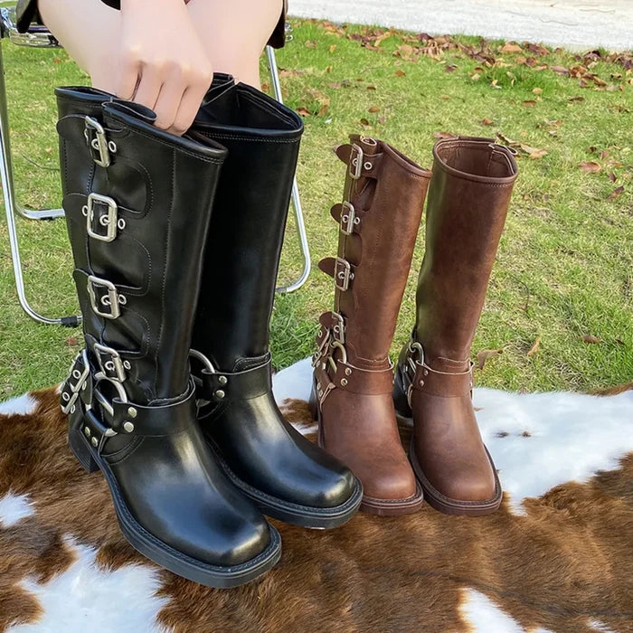Round Toe Block Heels Boots